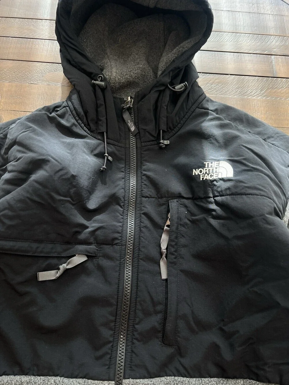 The North Face Denali Hoodie Mens Large Gray Black Full Zip Fleece Jacket
